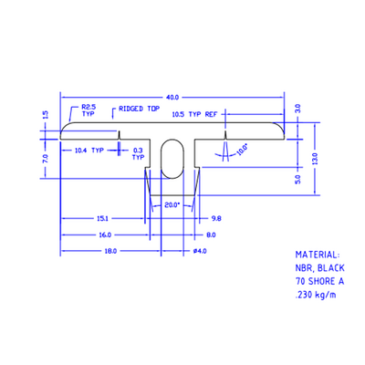 61-070-0 MODULAR SOLUTIONS PVC COVER PROFILE FLAT RUBBER W/RIDGES, CUT TO ANY LENGTH PRICE / METER SHOWN